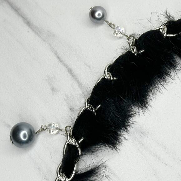 Beaded Fur Woven Silver Tone Chain Link Belt One Size OS Boho ✨ - Picture 9 of 13